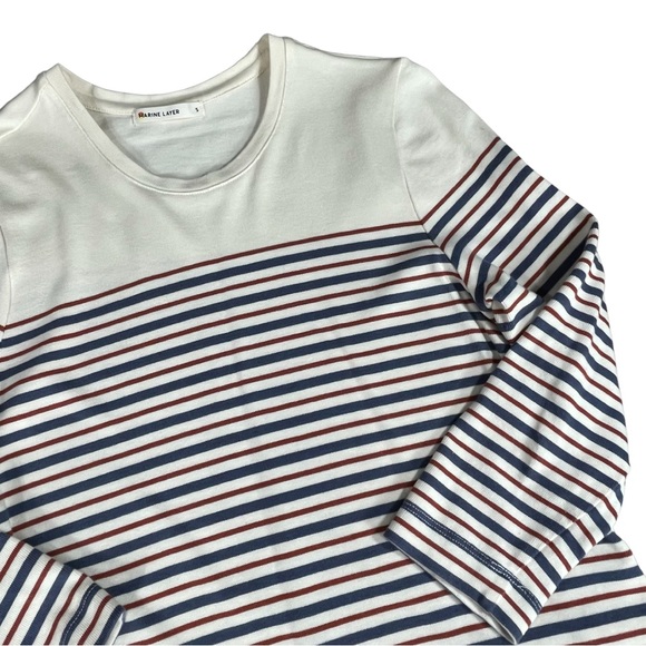 Marine Layer size small cream mini dress blue & red stripes 3/4 sleeve & pockets - Picture 7 of 16